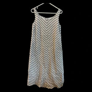 J. JILL Size Small Tall 100% Linen Shift Tank Dress Gray White Striped Read Desc